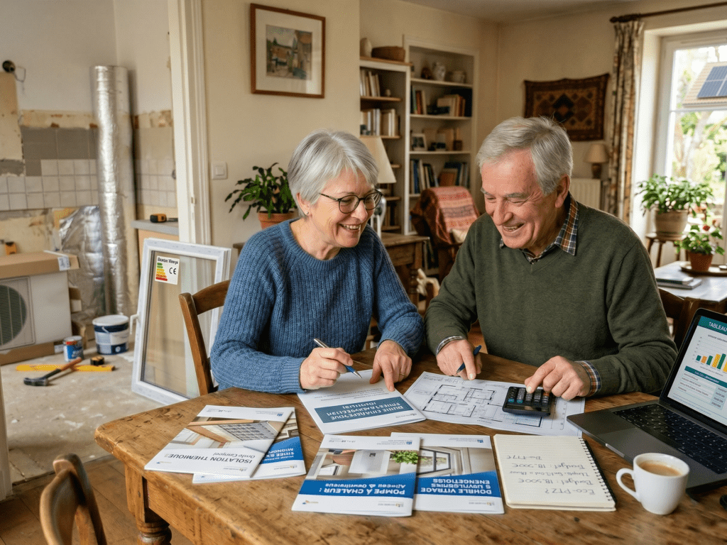couple de seniors réalisant des travaux de rénovation énergétique dans leur maison