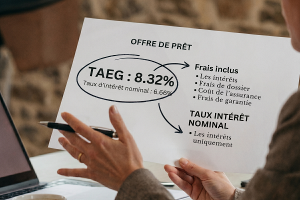 Comparaison visuel entre le Taux Annuel Effectif Global et le taux d'intérêt nominal